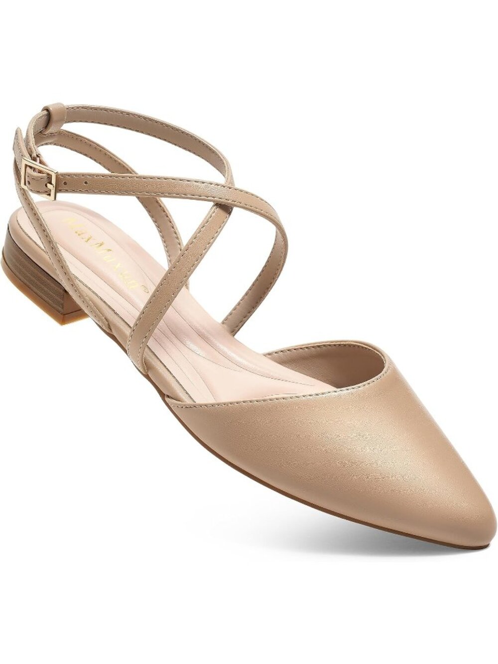 🆕Women's Nude Pointed Toe Flats Ankle Strap Low Block Heel Dress Shoes
